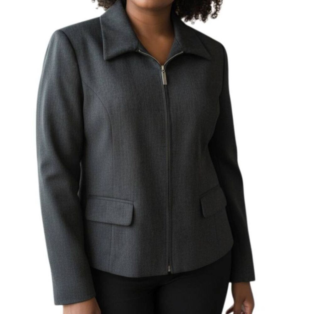 NEW YORK AND COMPANY GRAY ZIP UP BLAZER SZ.12 EUC.